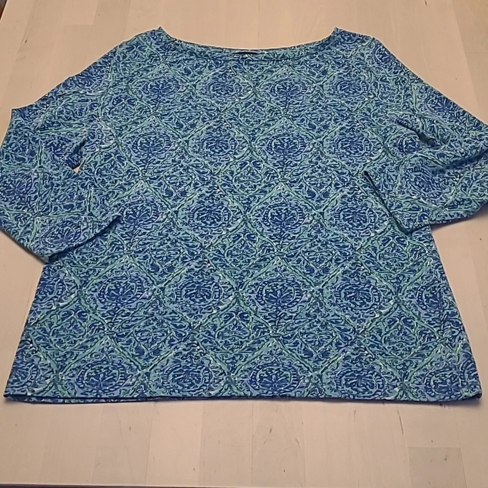 EUC Talbots Blue Patterned Boat Neck Cotton/Modal Blend Top - Picture 10 of 11